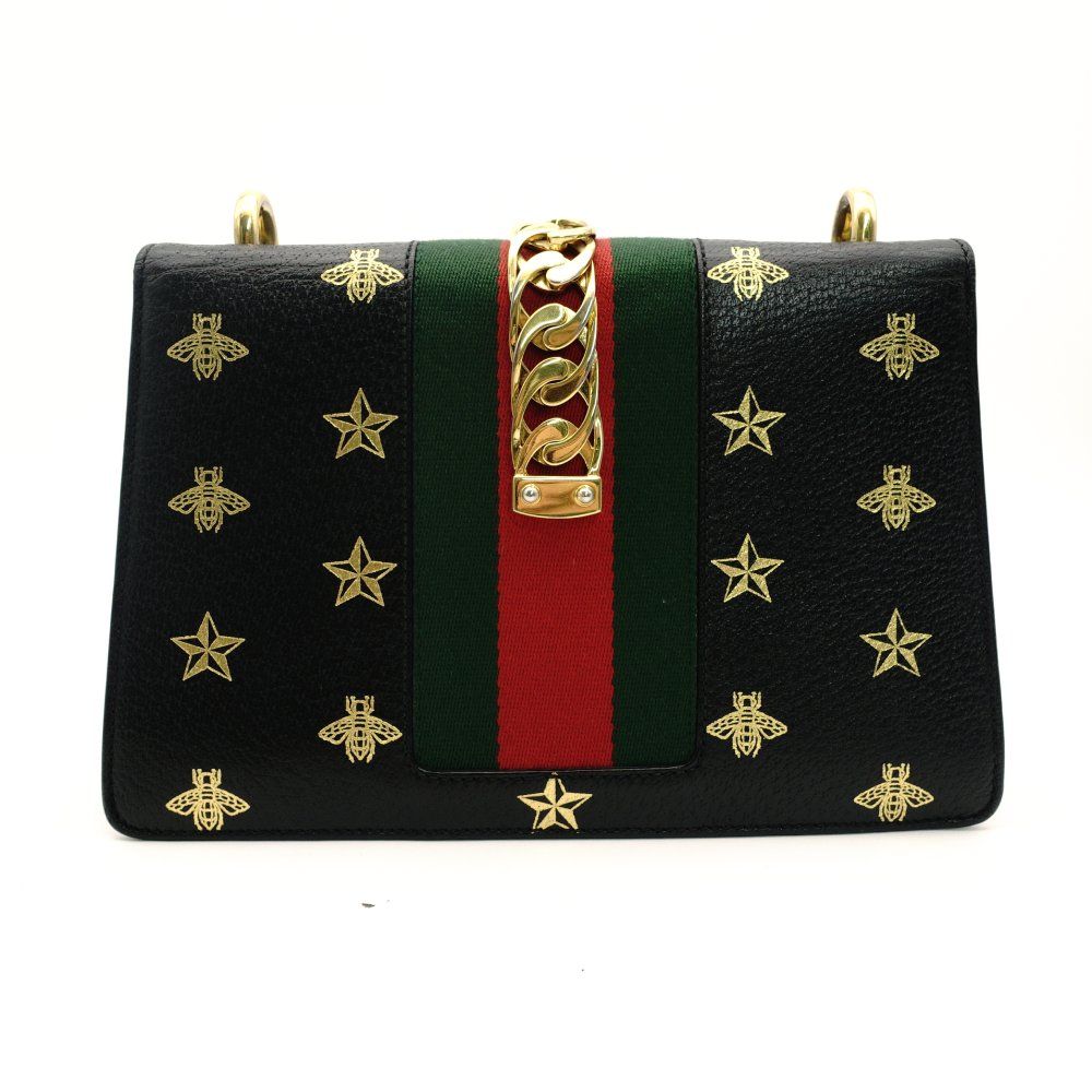 グッチ GUCCI シルヴィ スター＆ビー ショルダーバッグ ブラック 黒 レザー ゴールド金具 クロスボディ 7-8-359