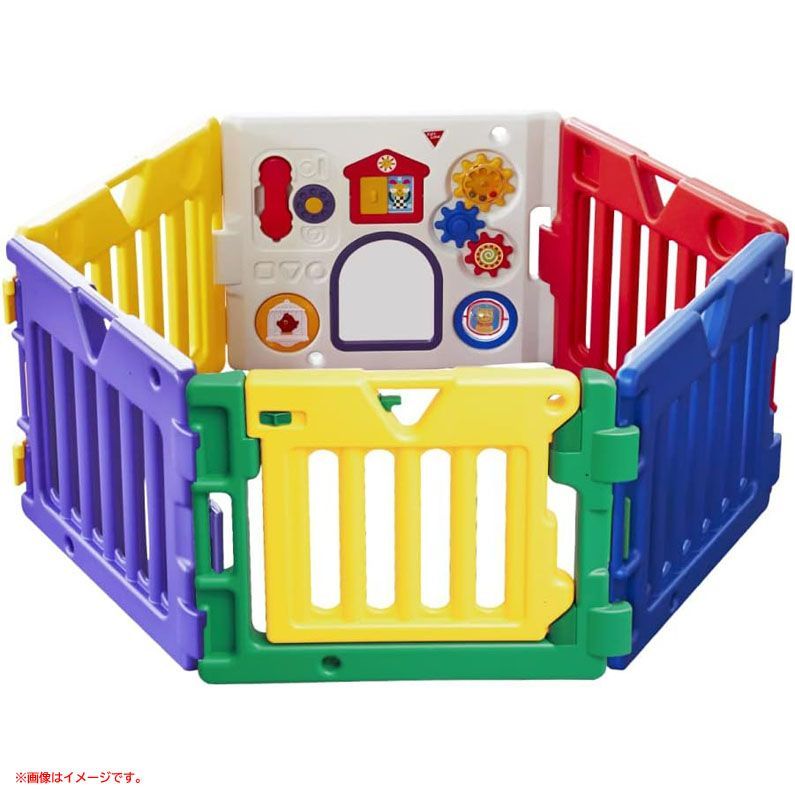 D9084 B品 日本育児 ミュージカルキッズランドDXII カラフル 6枚パネル おもちゃパネル付 折りたたみ 扉ロック 簡単組立 サークル プレイヤード 玩具 遊具 赤ちゃん キッズ 幼児 ベビー用品