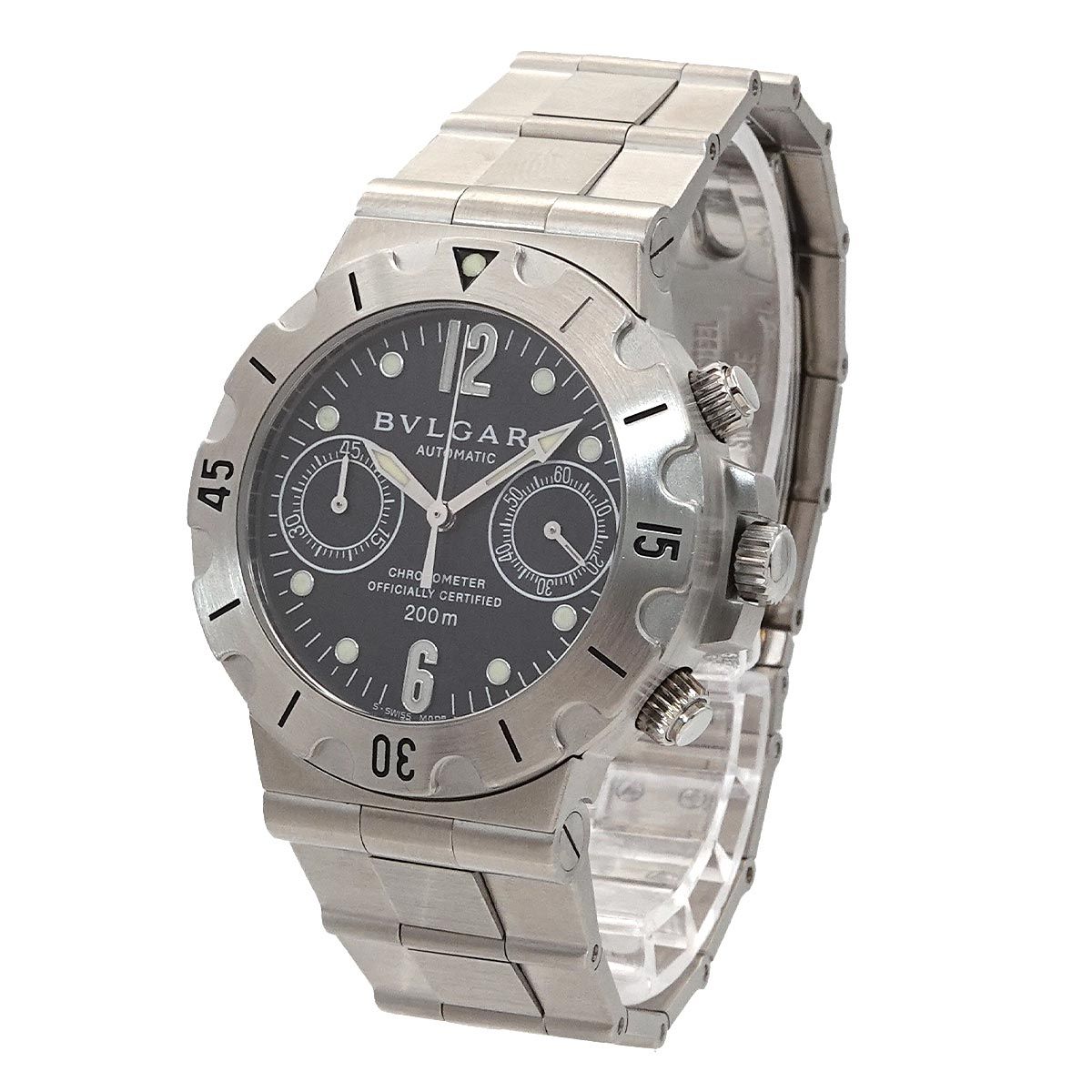 ブルガリ BVLGARI ディアゴノ スクーバ クロノグラフ SCB 38 S メンズ 腕時計 ブラック 自動巻き ウォッチ Diagono