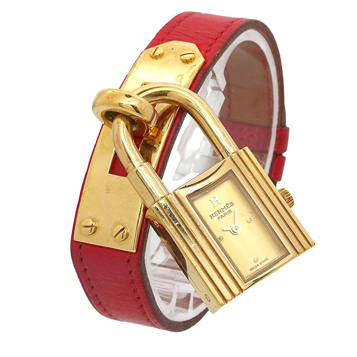 エルメス HERMES ケリーウォッチ ヴィンテージ レディース 腕時計 ゴールド レッド クォーツ ウォッチ カデナ Kelly Watch 90300982
