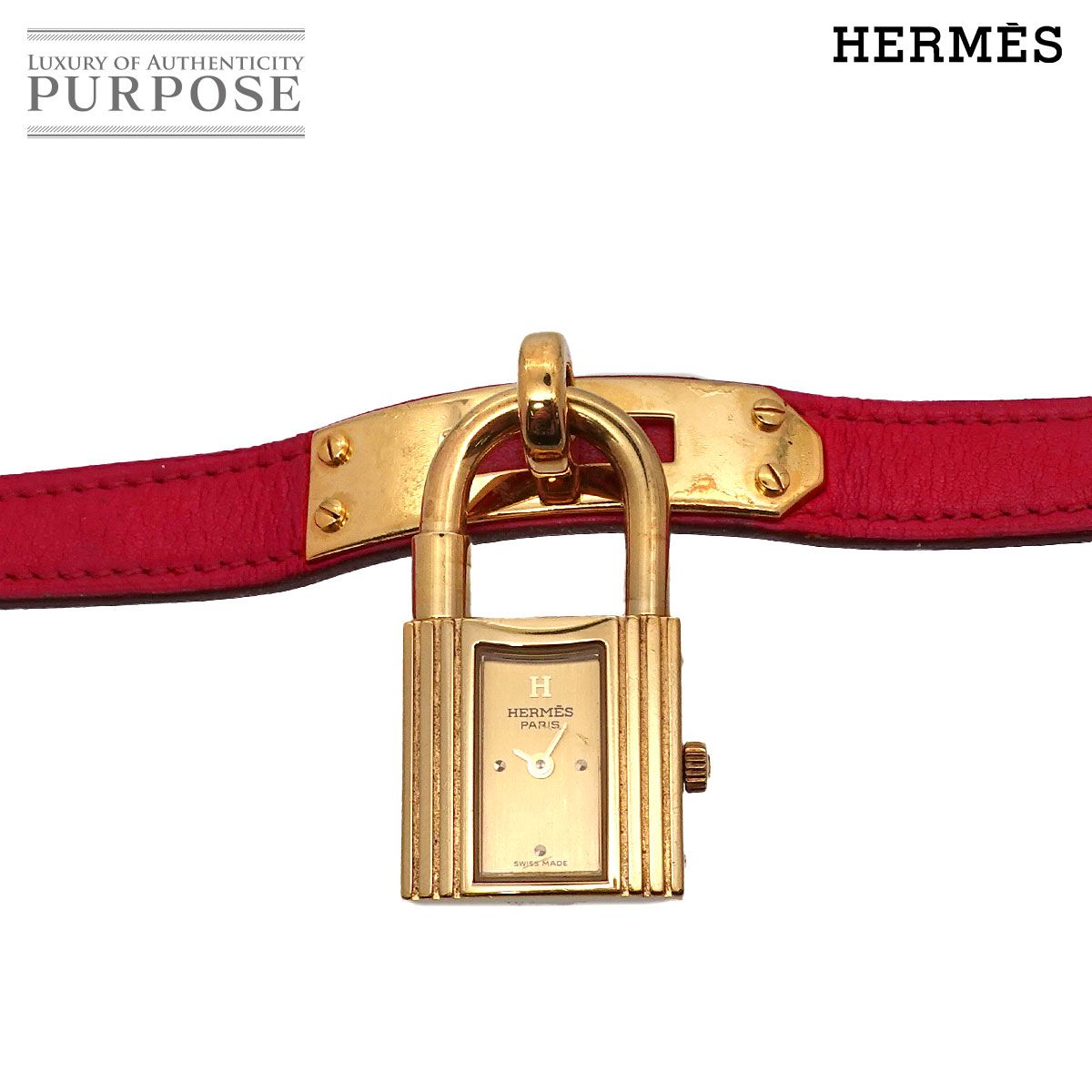 エルメス HERMES ケリーウォッチ ヴィンテージ レディース 腕時計 ゴールド レッド クォーツ ウォッチ カデナ Kelly Watch 90300982
