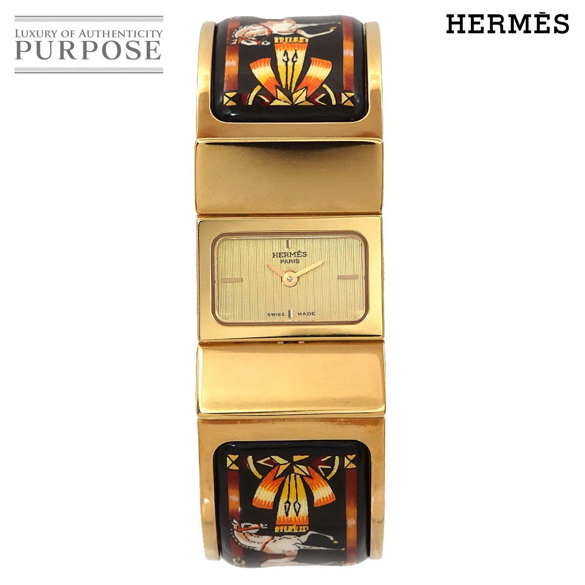 エルメス HERMES ロケ LO 1 201 バングル ウォッチ ヴィンテージ レディース 腕時計 七宝焼き ゴールド クォーツ Loquet
