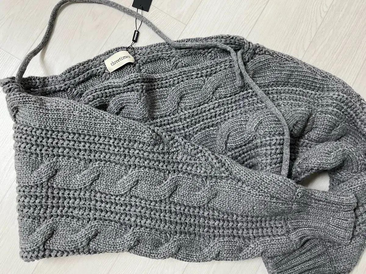  スリータイムズ threetimes cable baggy bolero グレー 長袖 カーディガン ボレロ アンサンブル