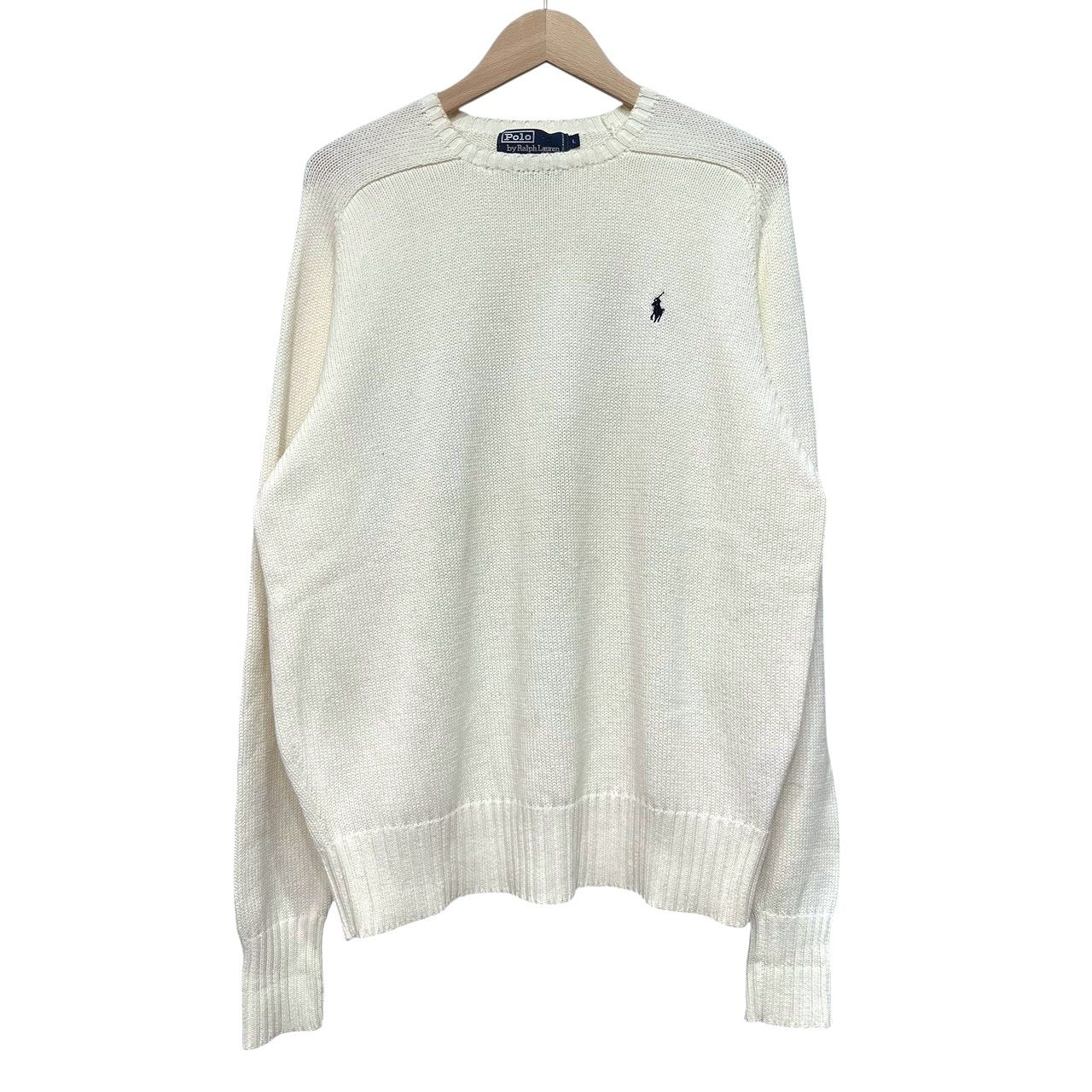90s ビンテージ ラルフローレン 1ポイント 刺繍 ラグランスリーブ コットンニット L ホワイト 90年代 ヴィンテージ Ralph Lauren セーター