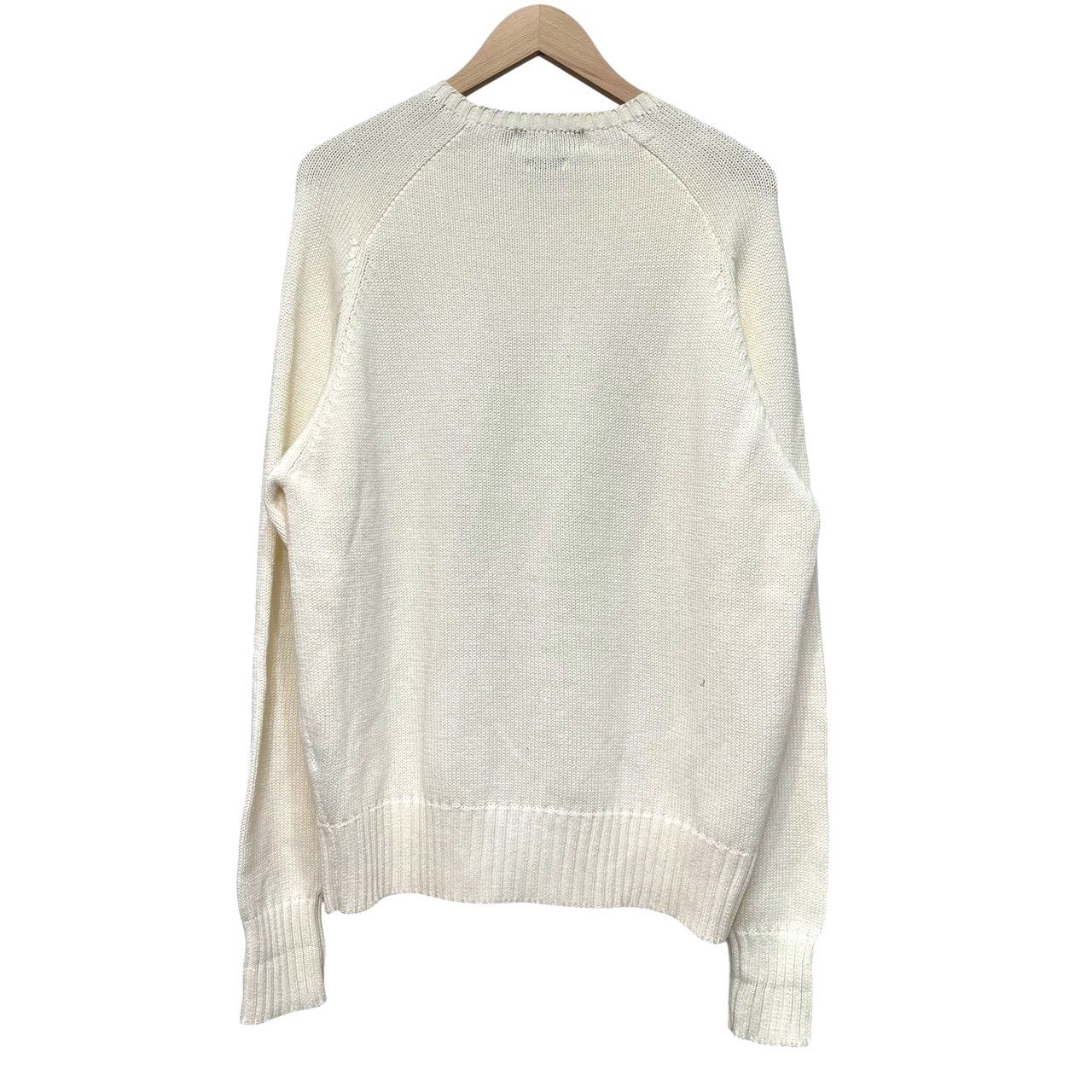 90s ビンテージ ラルフローレン 1ポイント 刺繍 ラグランスリーブ コットンニット L ホワイト 90年代 ヴィンテージ Ralph Lauren セーター KARIMZIABAT_FR