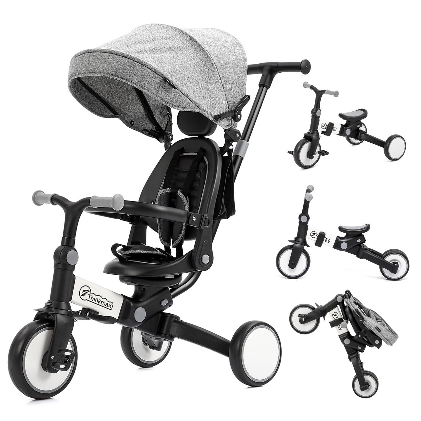 Thinkmax 子供用三輪車 ベビーカー 6in1 折りたたみ 手押し棒付き 乗用玩具 超軽量 乗り物 組み立て簡単 1～6歳 プレゼント T10B