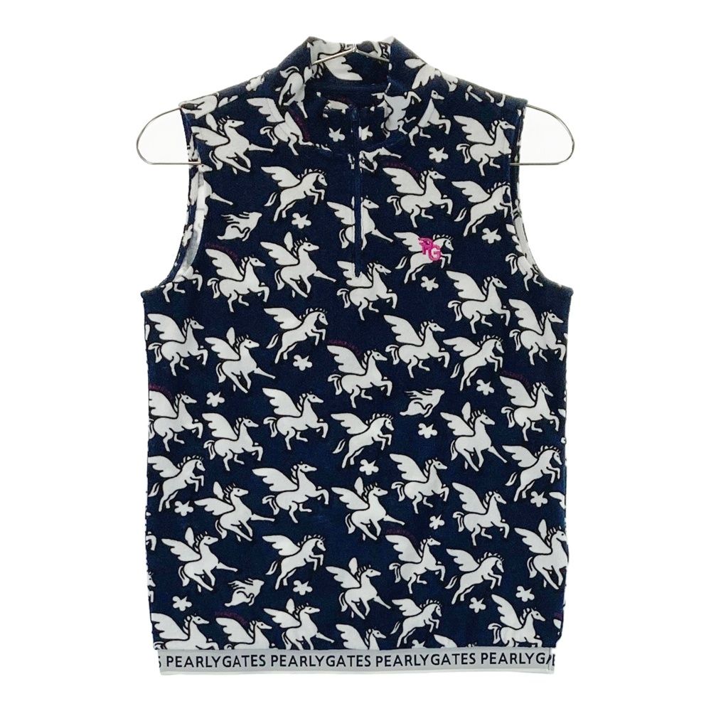 サイズ 00 PEARLY GATES パーリーゲイツ ハーフジップ ノースリーブシャツ ペガサス柄 ネイビー系 240101544187 ゴルフウェア レディース ストスト
