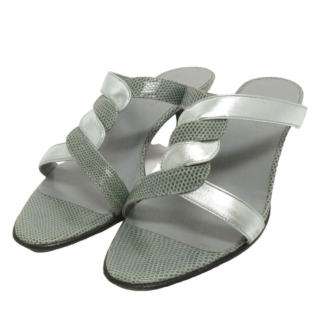 エルメス HERMES リザード ツイスト ミュール サンダル オープントゥ ヒール 青系 ブルー系 37.5