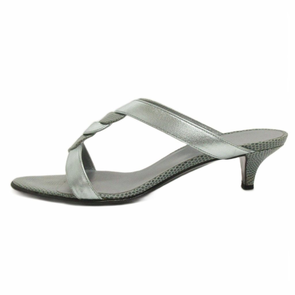 エルメス HERMES リザード ツイスト ミュール サンダル オープントゥ ヒール 青系 ブルー系 37.5