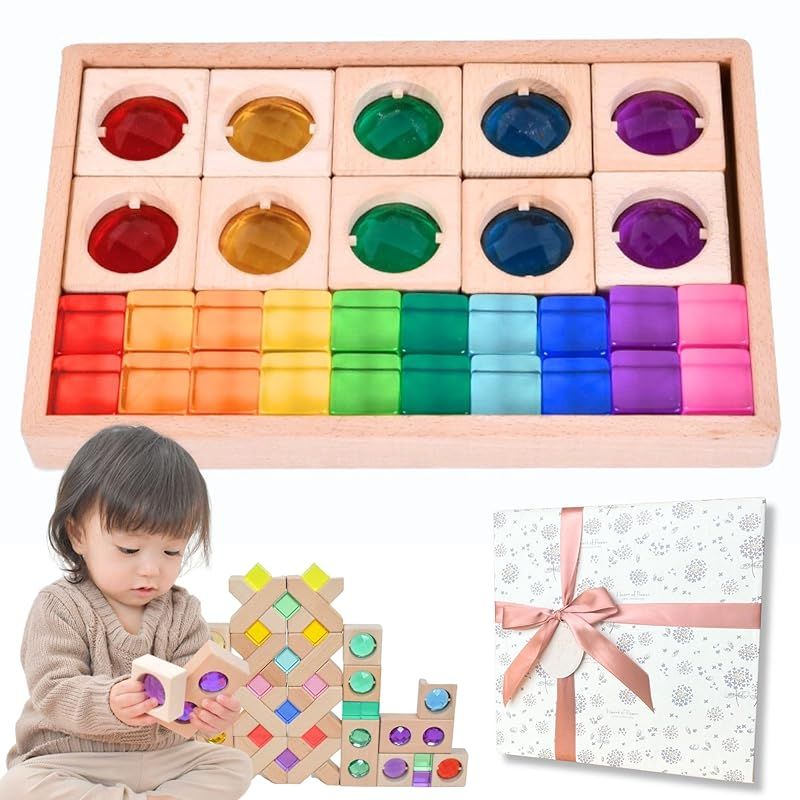 彡ジュエル積木 ラッピング済みでギフトに最適 親子で夢中 宝石のような積木 アクリルキューブ 積み木 知育玩具 色彩教育 クリア モンテッソーリ プレゼント 1歳 2歳 アクリルキューブ 30ピース 1