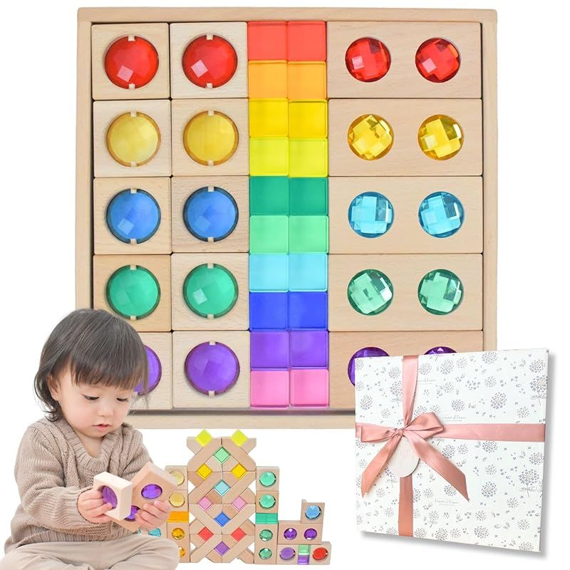 彡ジュエル積木 ラッピング済みでギフトに最適 親子で夢中 宝石のような積木 アクリルキューブ 積み木 知育玩具 色彩教育 クリア モンテッソーリ プレゼント 1歳 2歳 アクリルキューブ 35ピース 1