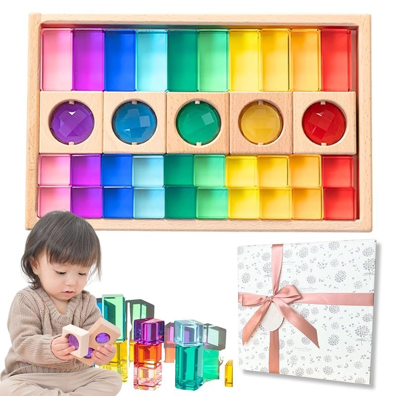 彡ジュエル積木 ラッピング済みでギフトに最適 親子で夢中 宝石のような積木 アクリルキューブ 積み木 知育玩具 色彩教育 クリア モンテッソーリ プレゼント 1歳 2歳 アクリルキューブ ストーンキューブセット 0