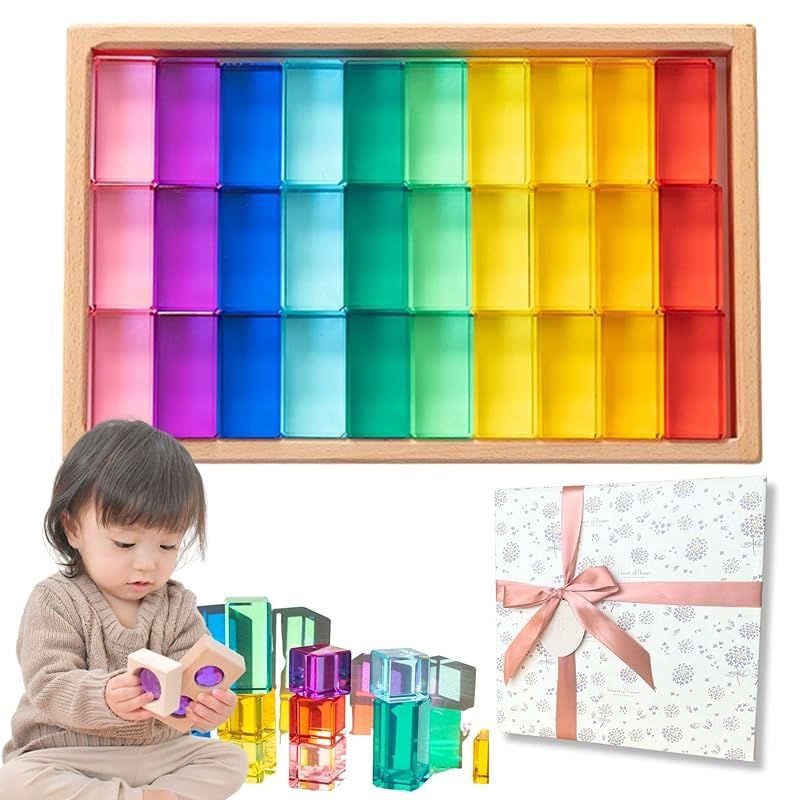 彡ジュエル積木 ラッピング済みでギフトに最適 親子で夢中 宝石のような積木 アクリルキューブ 積み木 知育玩具 色彩教育 クリア モンテッソーリ プレゼント １歳 ２歳 アクリルキューブ ストーン30 1