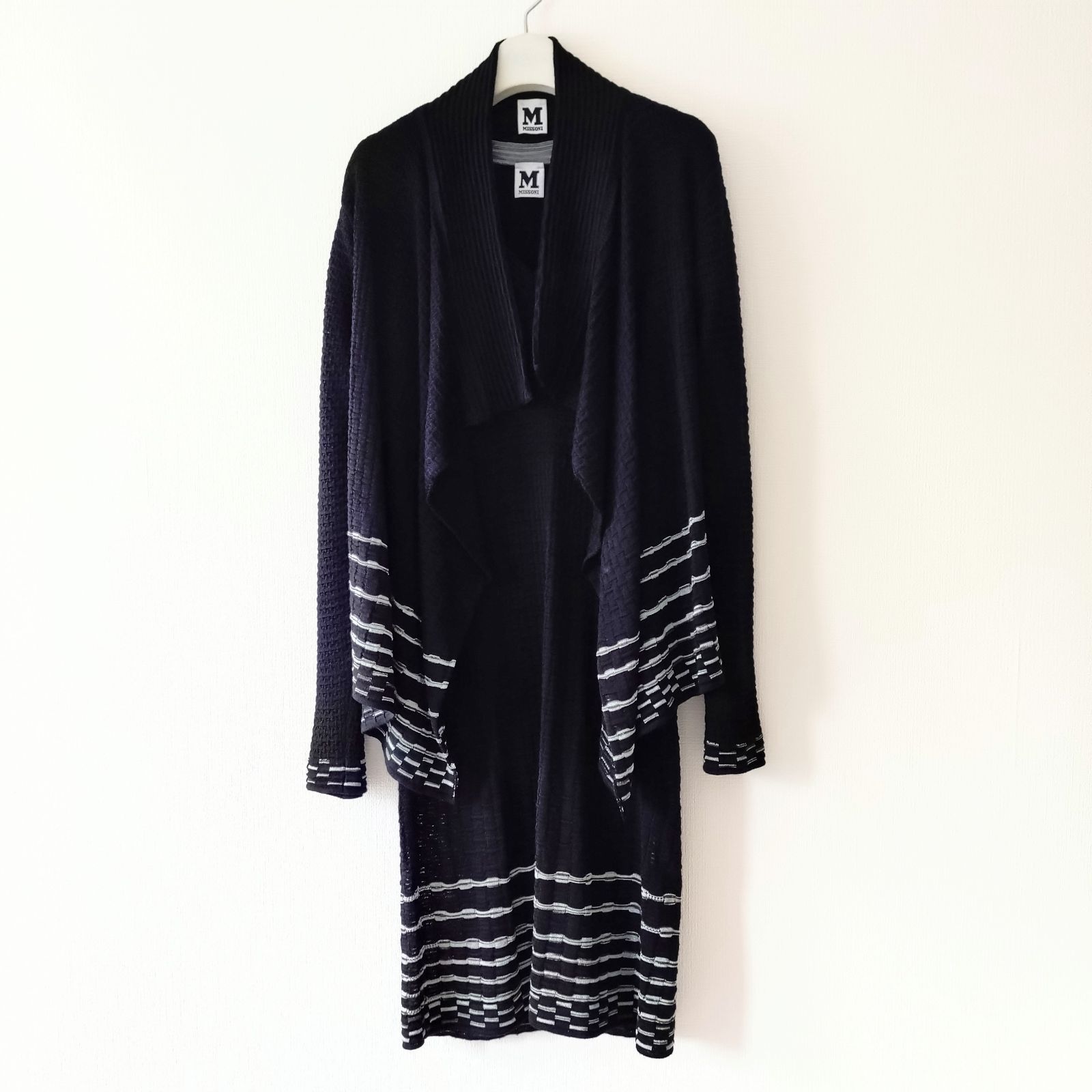 Mミッソーニ M Missoni これだけでコーデの完成 セットアップワンピース アンサンブル サイズ42 カーディガン ウール レーヨン ブラック オンワード