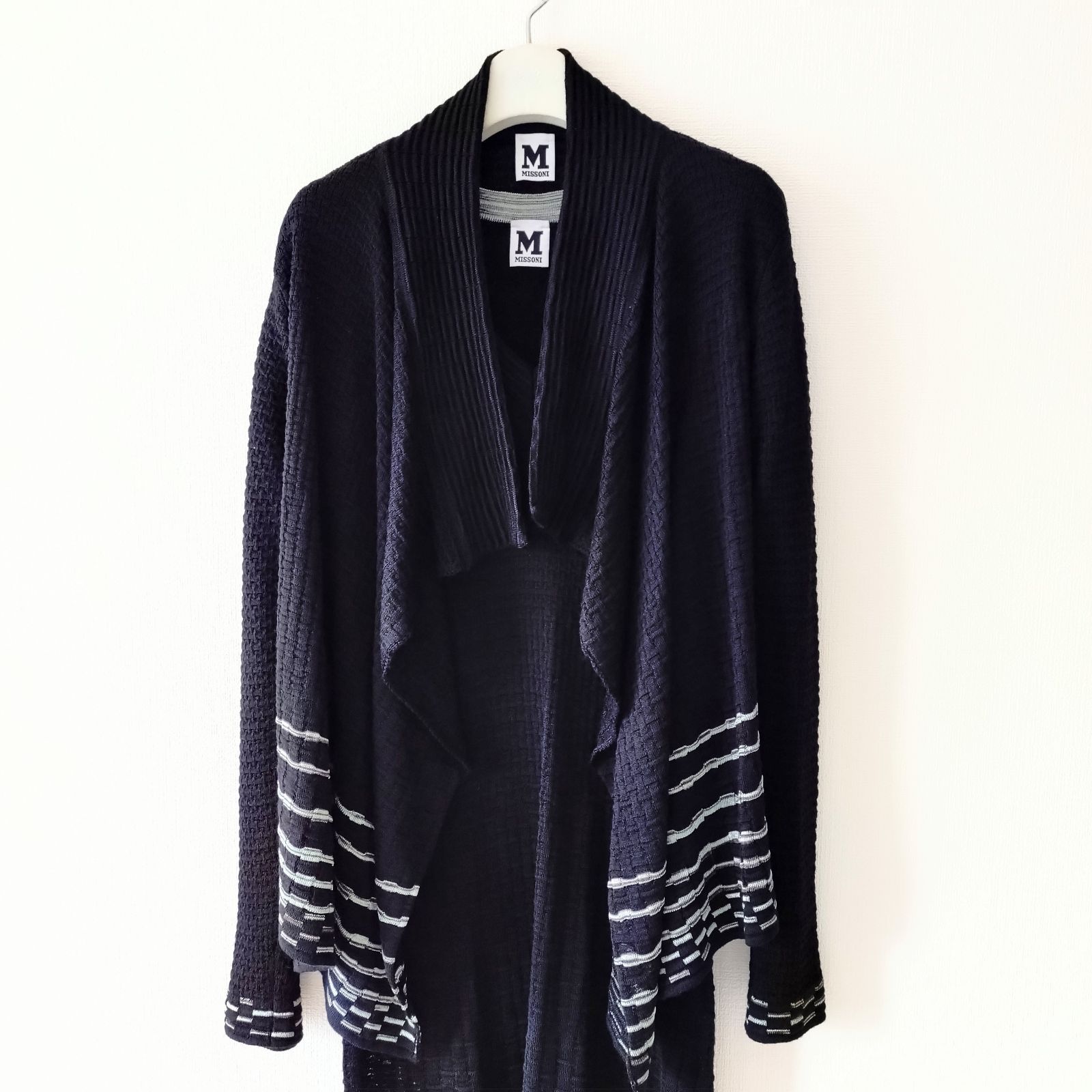 Mミッソーニ M Missoni これだけでコーデの完成 セットアップワンピース アンサンブル サイズ42 カーディガン ウール レーヨン ブラック オンワード