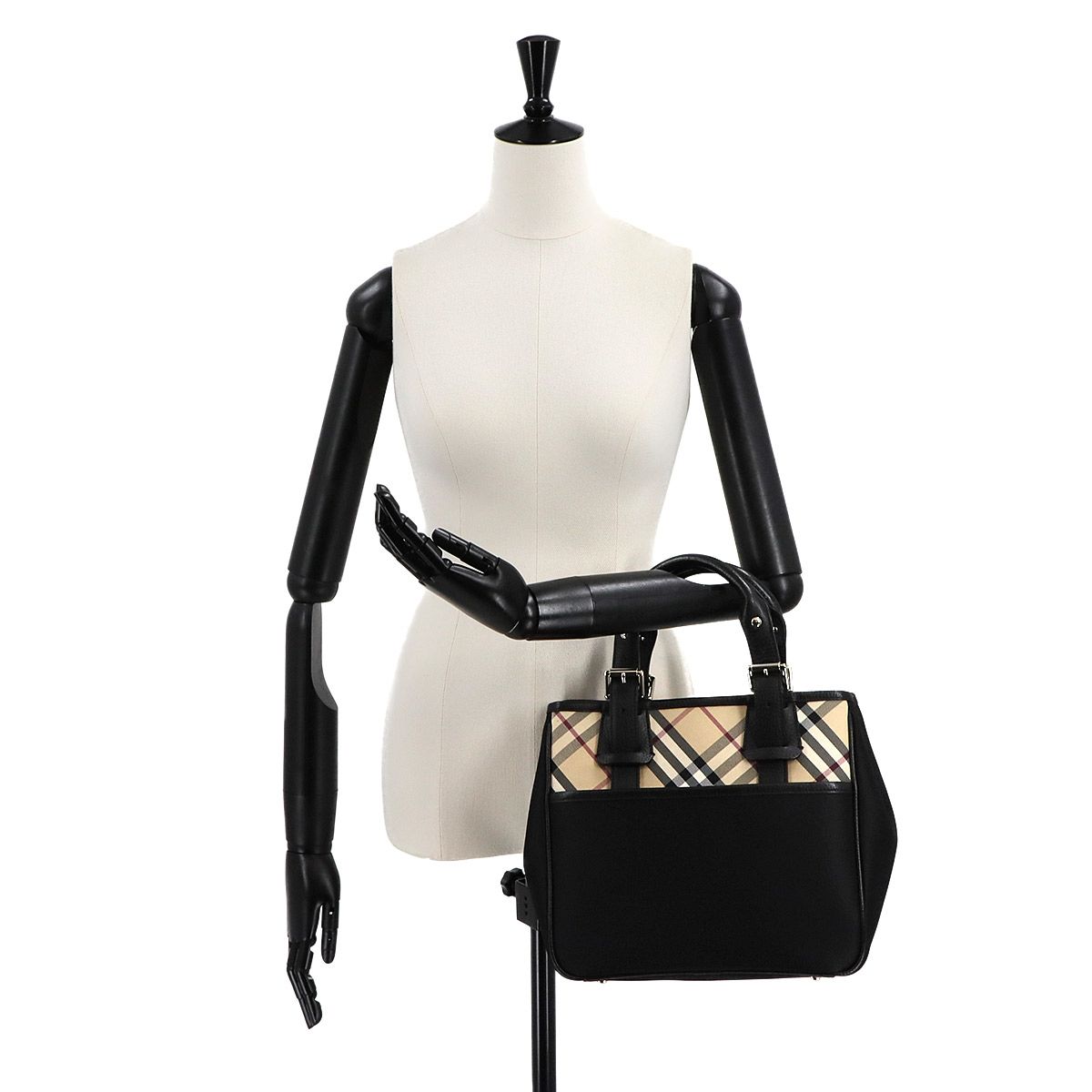 美品✨バーバリー ハンドバッグ レザー 黒 ノバチェック 2way ドーム型