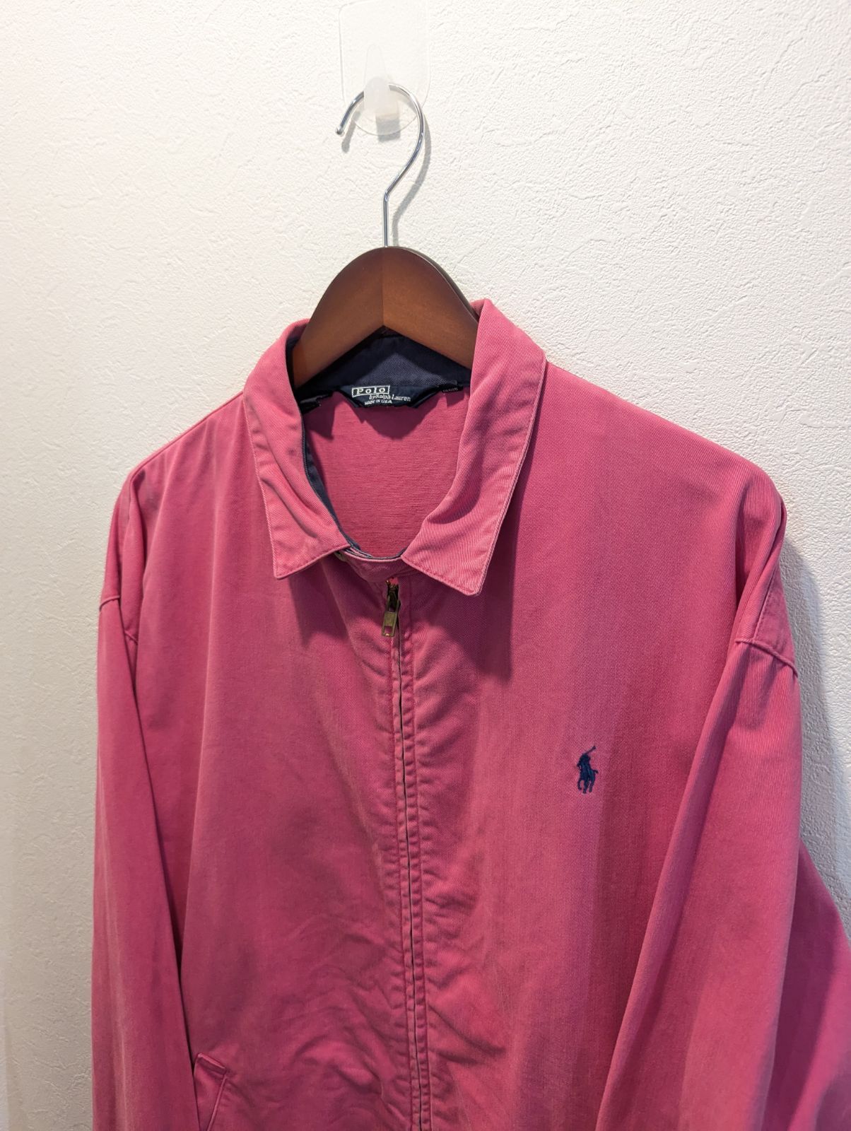80 s Polo by Ralph Lauren ポロバイラルフローレン スイングトップ ハリントンジャケット ピンク コットン Lサイズ ポニー刺繍 チンストラップ