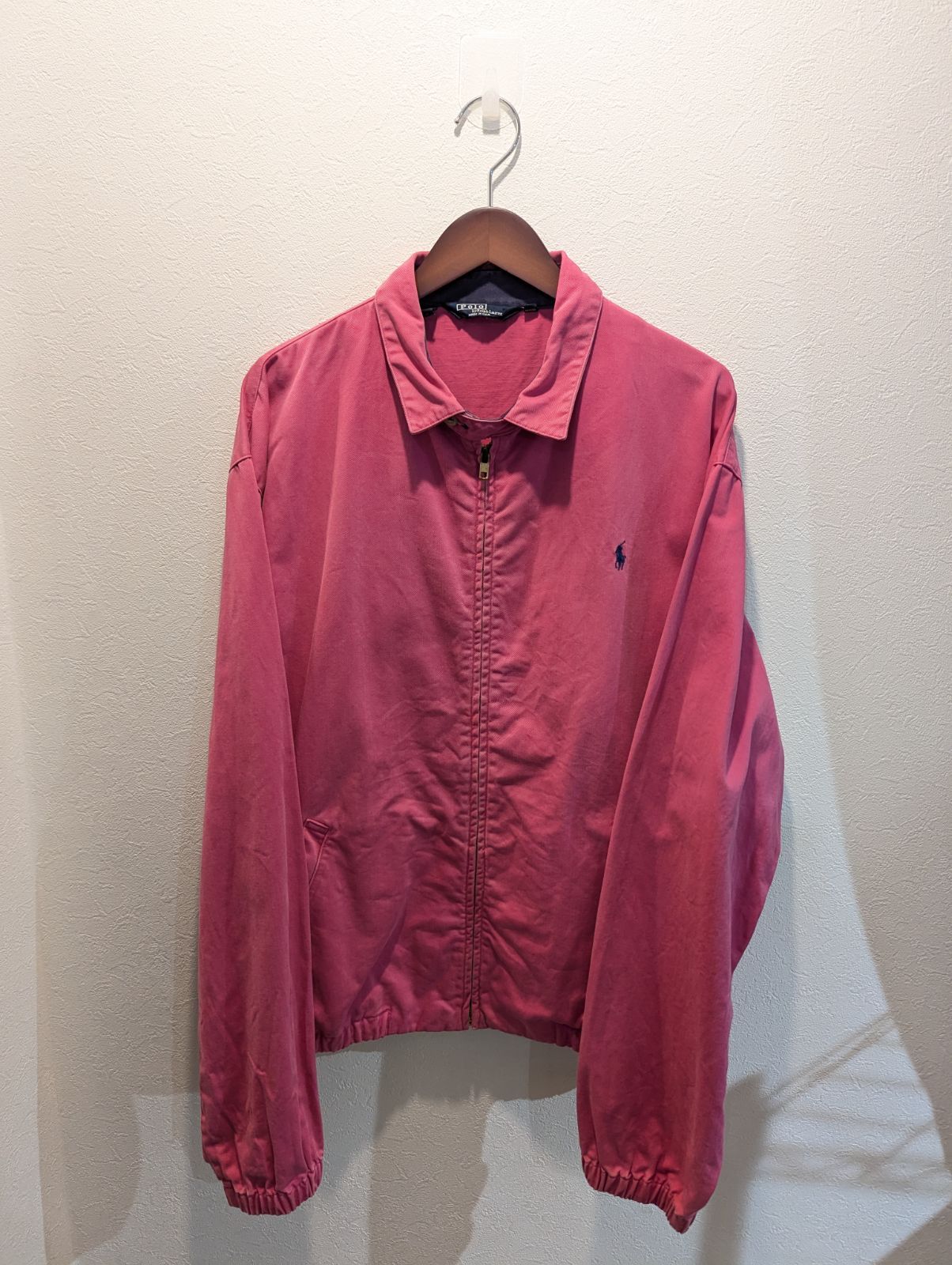 80 s Polo by Ralph Lauren ポロバイラルフローレン スイングトップ ハリントンジャケット ピンク コットン Lサイズ ポニー刺繍 チンストラップ