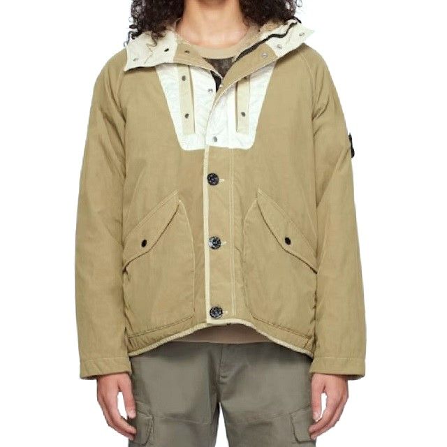 STONE  ストーンアイランド 24AW NYLON PANAMA WITH NEW SILK LIGHT GARMENT DYED ボアフーデッドジャケット 8115Q0819 XL Biscuit STONE ISLAND ストーンアイランド 24AW NYLON PANAMA WITH NEW SILK