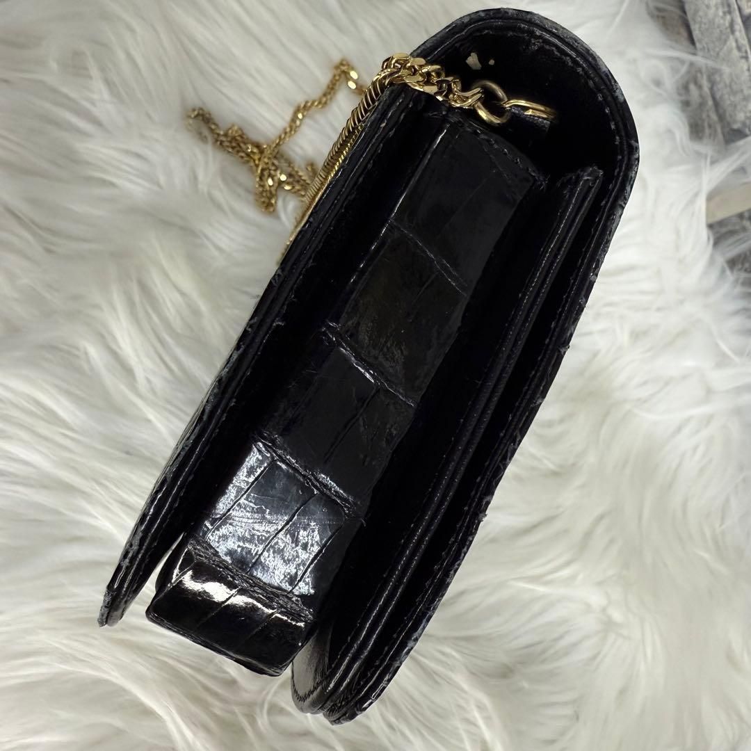 GENUINE CROCODILE SKIN 2wayクロコレザーショルダーバック パーティバッグ ポーチ 金金具革鞄 ブラック SINGAPORE シンガポール DECORATOM_COM_BR