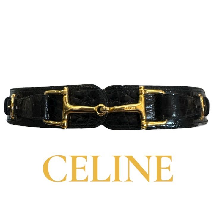 セリーヌ CELINE ホースビット レザーベルト クロコ型押し 85サイズ
