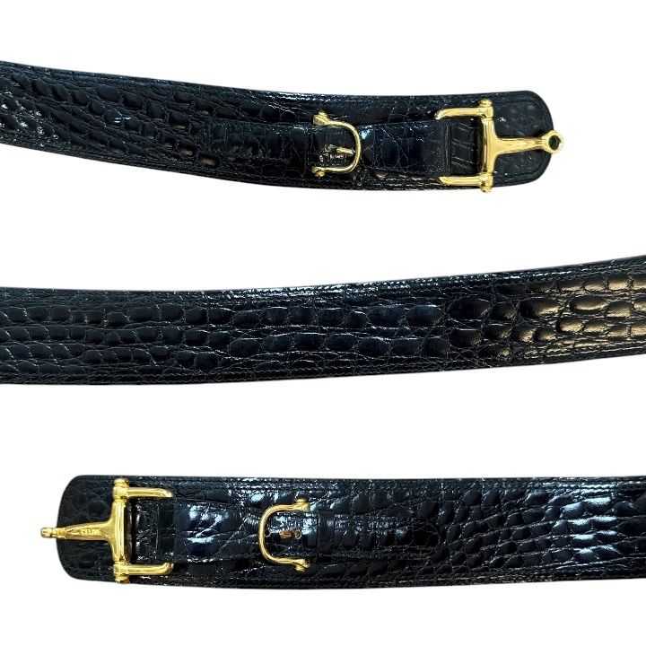 セリーヌ CELINE ホースビット レザーベルト クロコ型押し 85サイズ