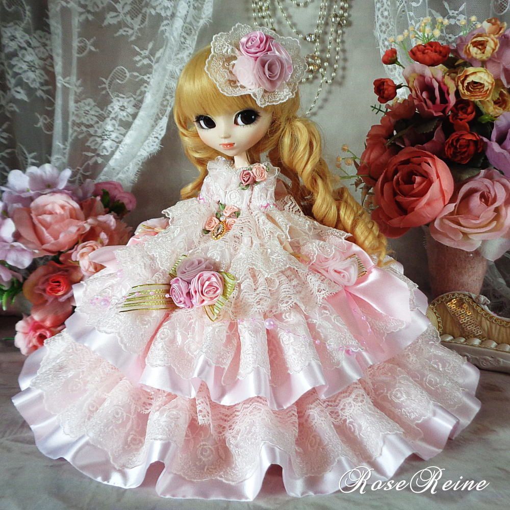 麗しのパールピンクのスウィートハニーボリュームフリルドールドレス