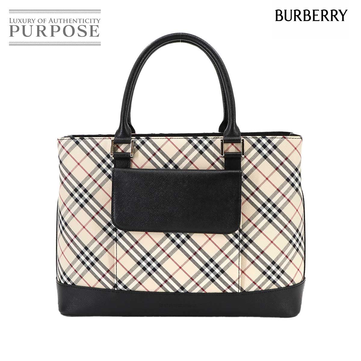 バーバリー BURBERRY ノバチェック ハンド バッグ キャンバス レザー ベージュ ブラック Hand Bag 90299649