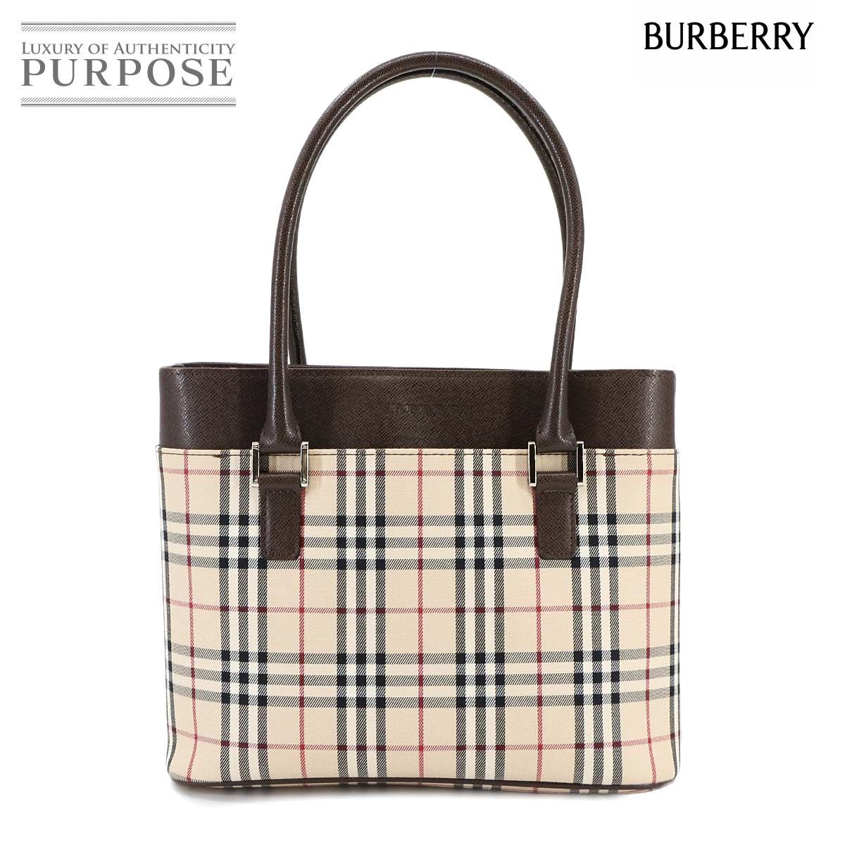 バーバリー BURBERRY ノバチェック ハンド バッグ キャンバス レザー ベージュ ブラウン Hand Bag 90299650