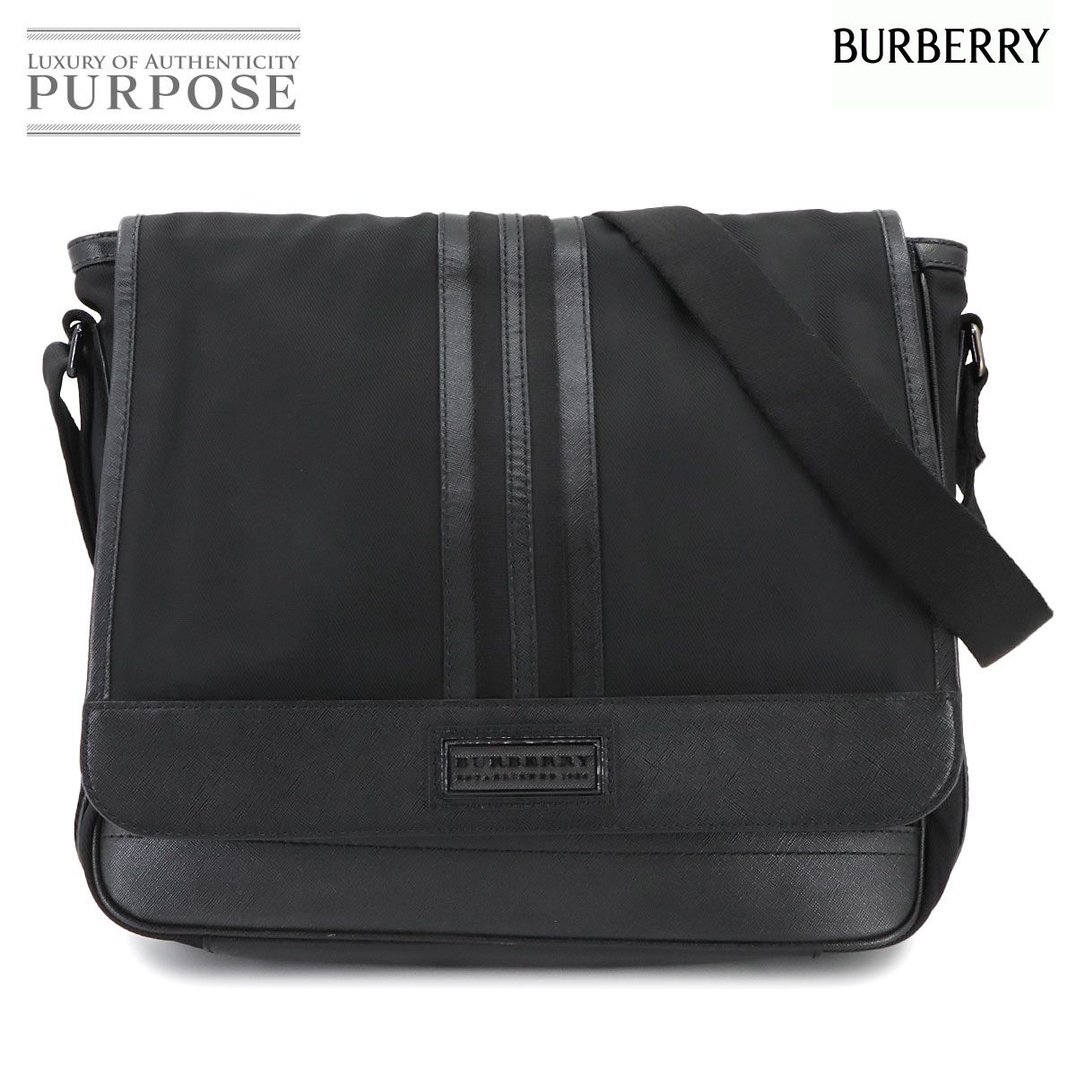 バーバリー BURBERRY メッセンジャー ショルダー バッグ キャンバス レザー ブラック Shoulder Bag 90299663