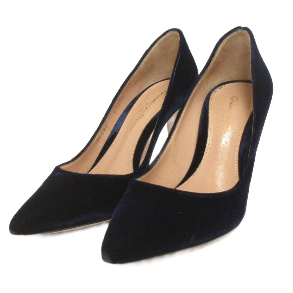 ジャンヴィトロッシ Gianvito Rossi パンプス ピンヒール ポインテッドトゥ ベロア 青 ブルー 35.5 GY99
