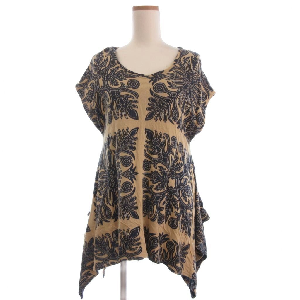 キャピタル kapital チュニック カットソー ニット フレンチスリーブ 半袖 総柄 変形 アシンメトリー 0 ベージュ