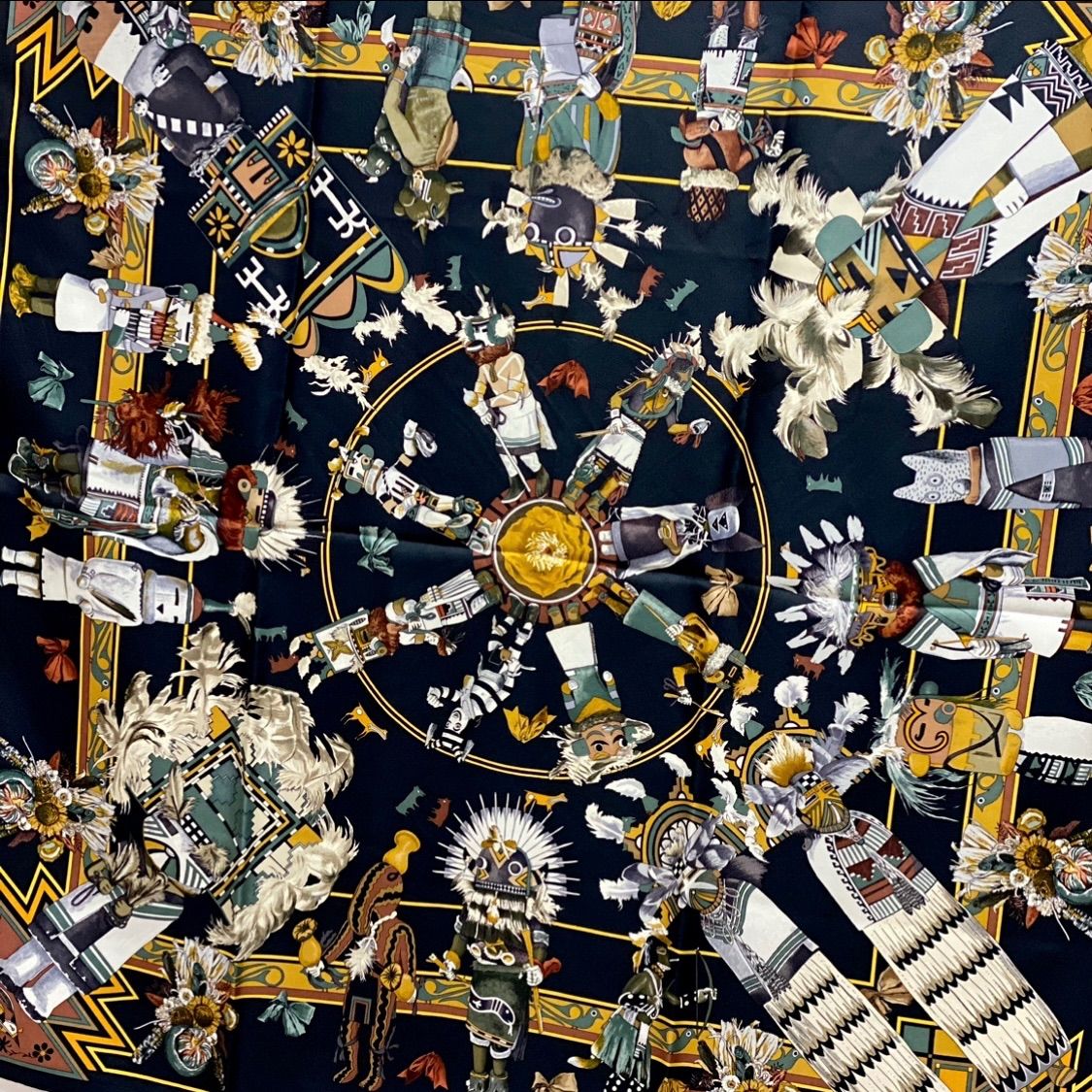 美品 エルメス カレ90 Kachinas シルクスカーフ カチナ インディアンの