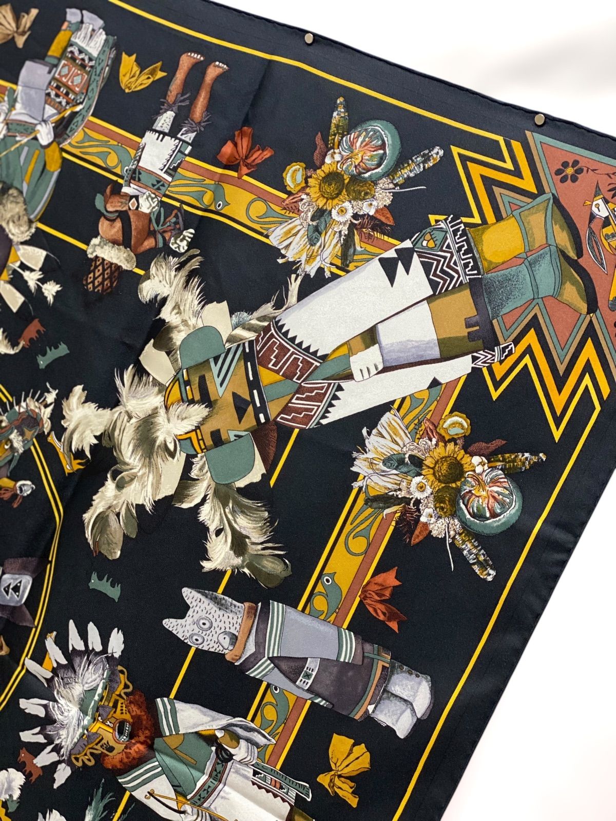 美品 エルメス カレ90 Kachinas シルクスカーフ カチナ インディアンの