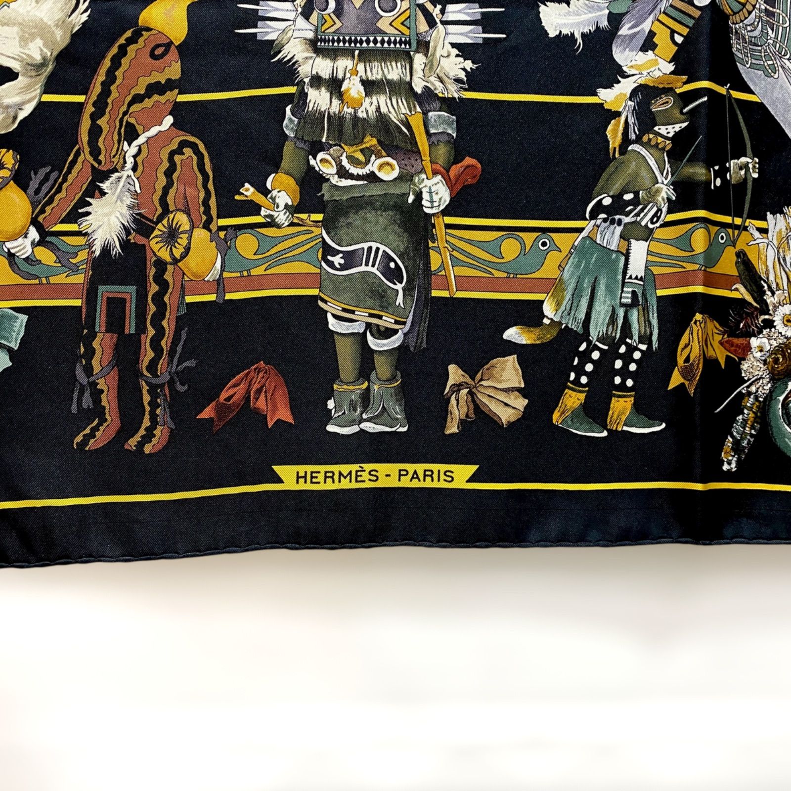 美品 エルメス カレ90 Kachinas シルクスカーフ カチナ インディアンの