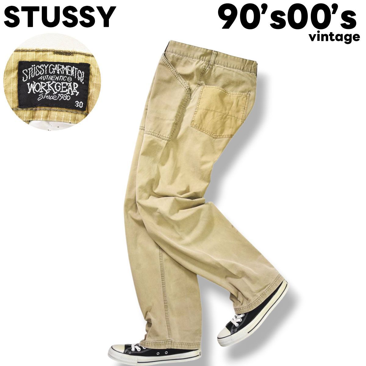難*船様 90s OLD STUSSY チノパン ベージュ デッドストック W3 人気】 90s 00s ヴィンテージ オールド ステューシー OLD STUSSY
