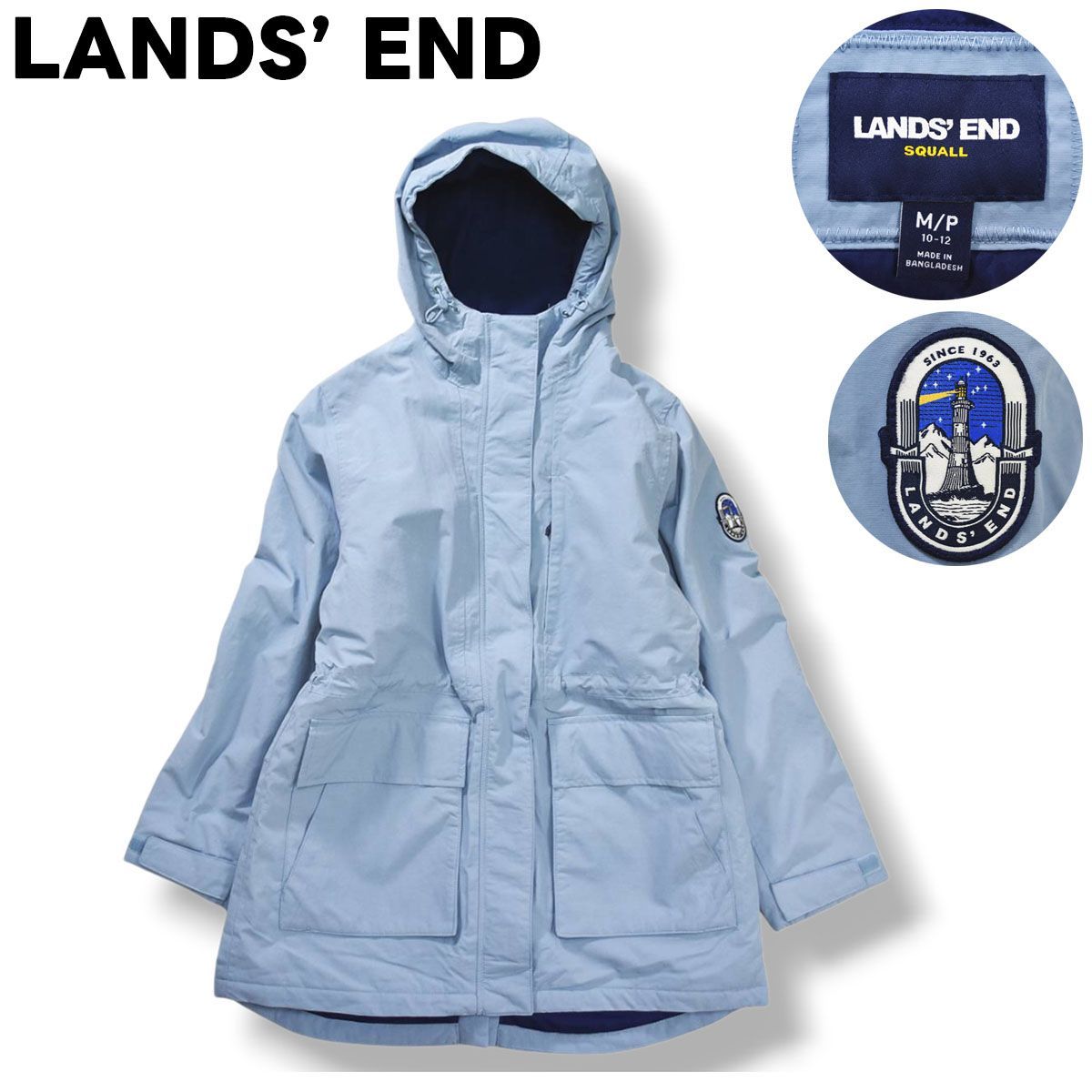 ランズエンド LANDS END Squall Winter Parka スコール ウィンターパーカー レインコート ジャケット アウター アウトドア タウンユース M サックスブルー レディース