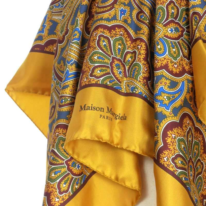 メゾンマルジェラ Maison Margiela 22AW カレンダータグ シルクスカーフ ストール ペイズリー柄 UNI ゴールド S51TF0028 正規