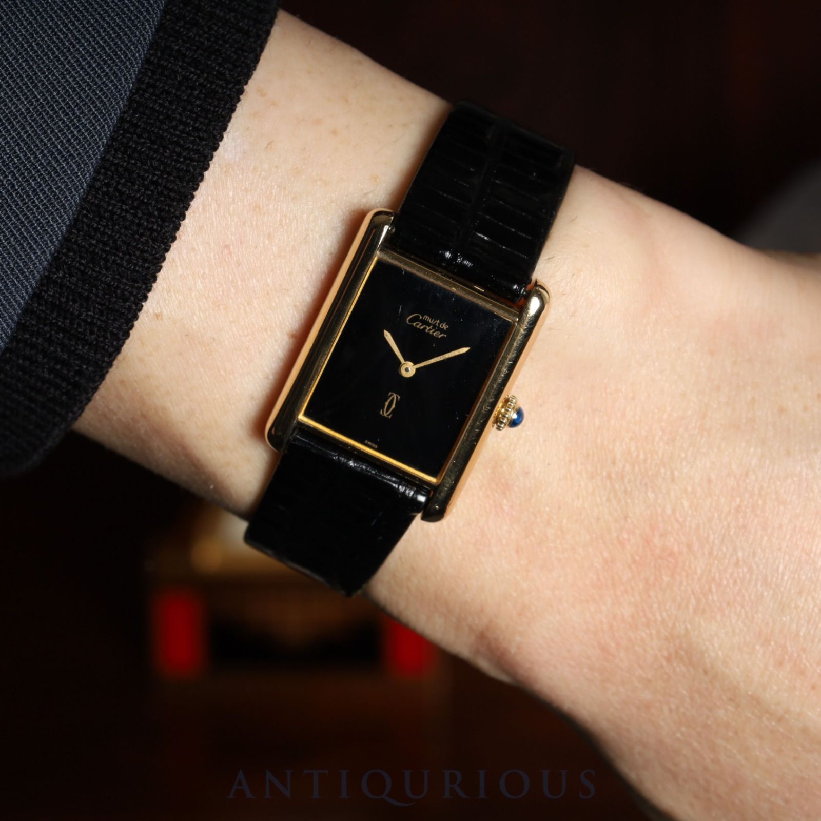 カルティエ マストタンク LM 手巻き Cal 78 1 SV 925 革 尾錠 GP オニキス文字盤 箱 オーバーホール済み