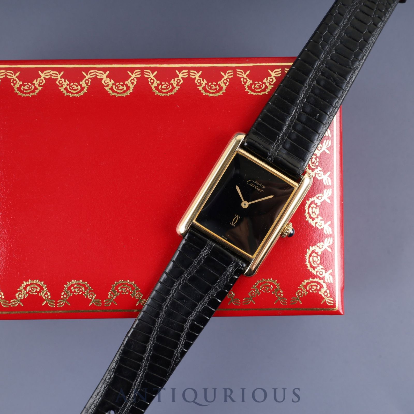 カルティエ マストタンク LM 手巻き Cal.78-1 SV925 革 純正尾錠 GP オニキス文字盤 箱 オーバーホール済み