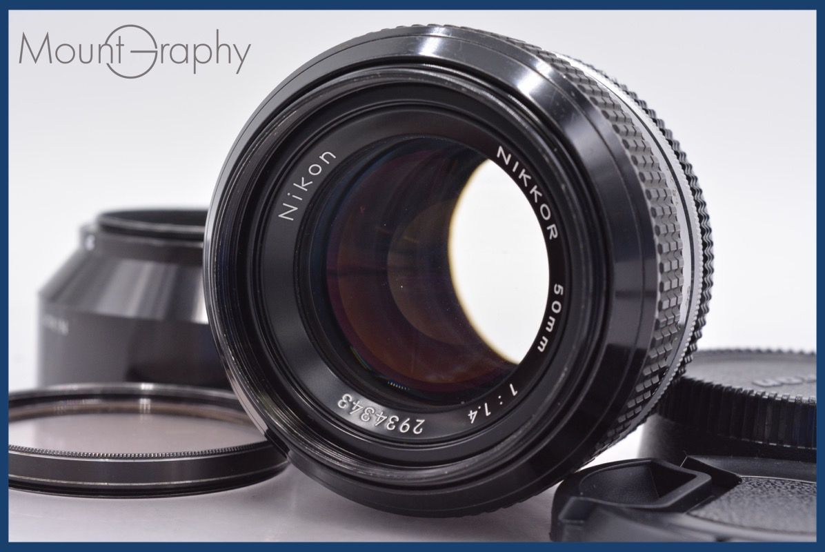 ニコン Nikon NIKKOR 50mm F1.4 非Ai 前後キャップ-レンズフィルター レンズフード付 完動 同梱可 am1044