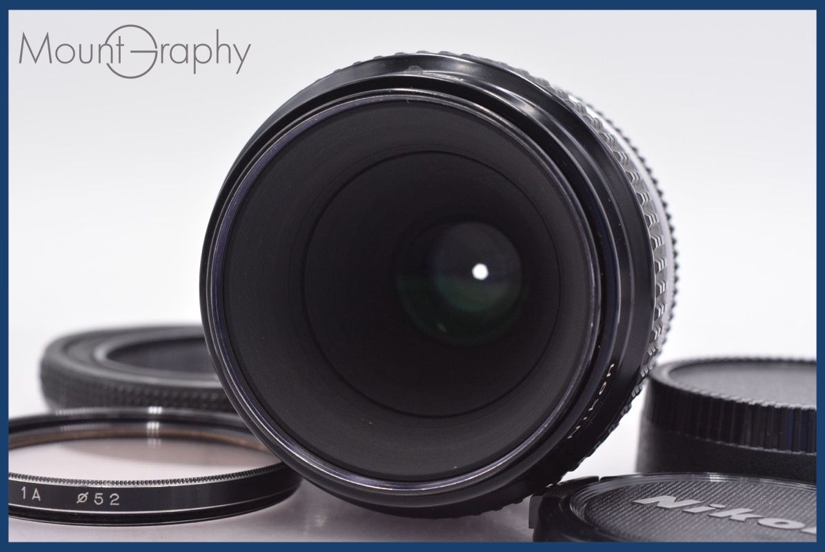 上 ニコン Nikon Micro-NIKKOR 55mm F3.5 Ai 前後キャップ-レンズフィルター レンズフード付 完動 同梱可 am1049