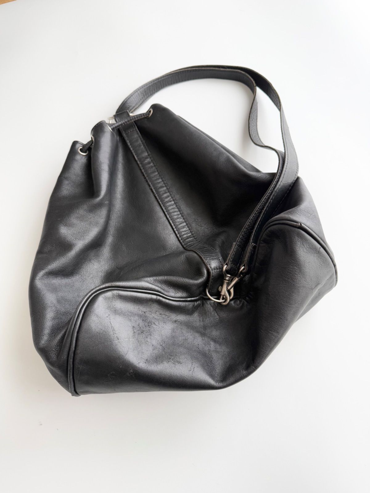 1980-90s TRICOT COMME DES GARÇONS 2WAY LEATHER BACKPACK トリココムデギャルソン archive アーカイブ レザー 巾着型 バッグパック リュック コムデギャルソン 90s 80s DECORATOM_COM_BR