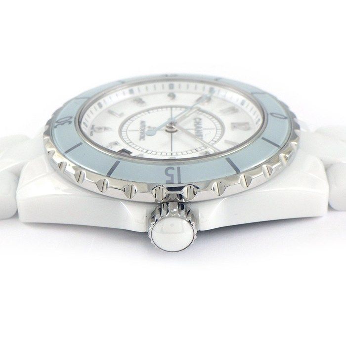 シャネル CHANEL 腕時計 J12 H4341 ホワイト文字盤 世界1200本 モデル デイト 夜光針 回転ベゼル ホワイト セラミック SS 自動巻き