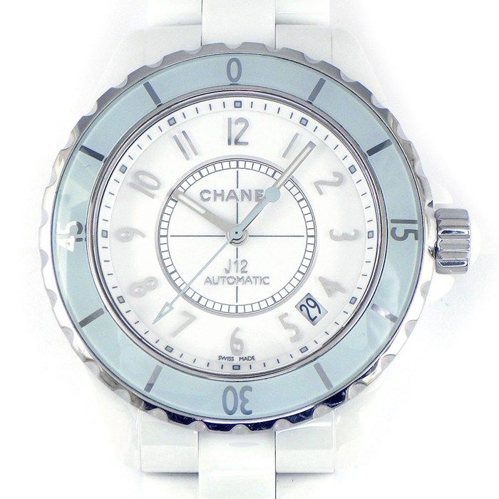 シャネル CHANEL 腕時計 J12 H4341 ホワイト文字盤 世界1200本 モデル デイト 夜光針 回転ベゼル ホワイト セラミック SS 自動巻き