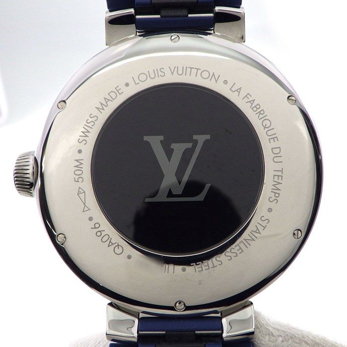  ルイ ヴィトン LOUIS VUITTON 腕時計 タンブール QA 096 シルバー文字盤 GMT ブルー ラバーベルト SS クオーツアナログ 箱 保付き 腕時計(デジタル) 時計