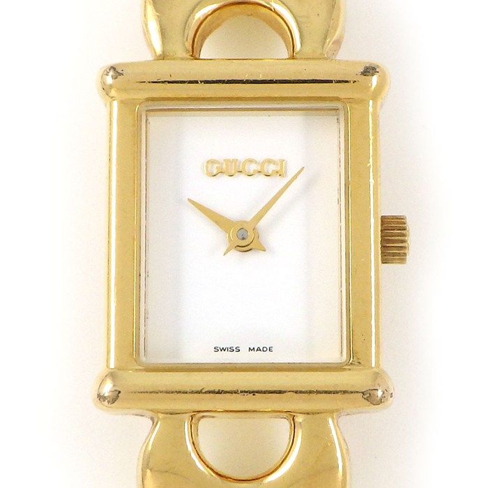 グッチ GUCCI 腕時計 チェンジベルト 1800L レクタンギュラー ホワイト文字盤 GP クオーツアナログ