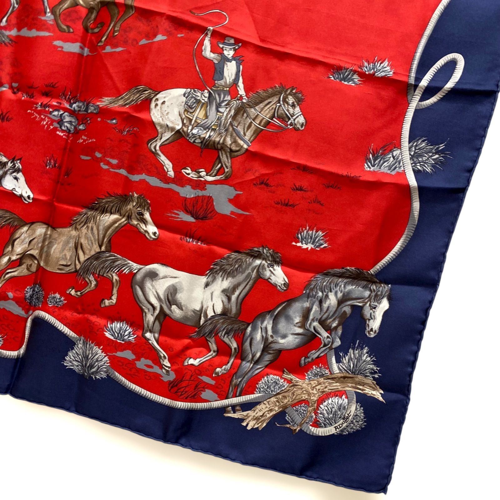 エルメス カレ90 LES MUSTANGS 野生馬 シルクスカーフ HERMES AC0080