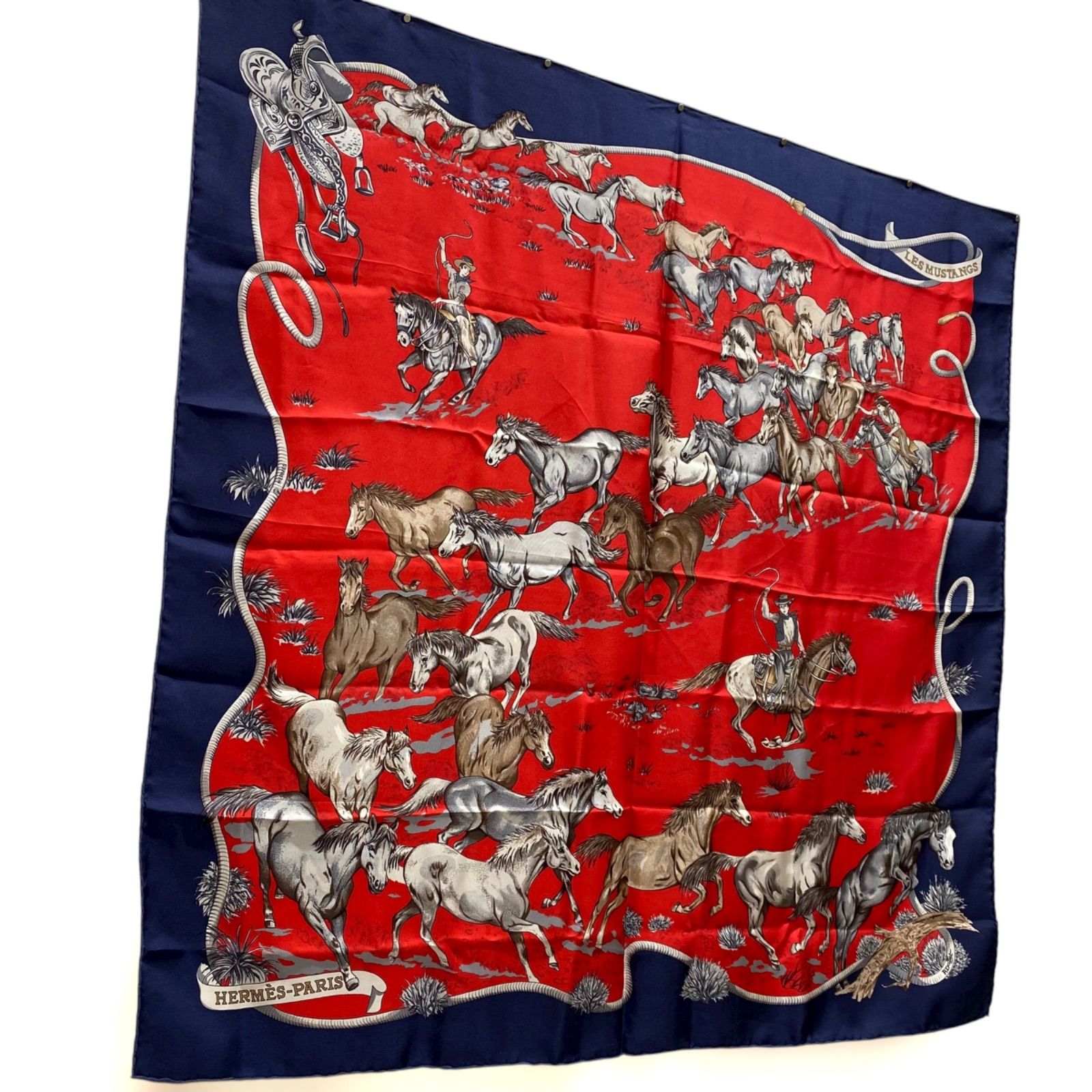 エルメス カレ90 LES MUSTANGS 野生馬 シルクスカーフ HERMES AC0080