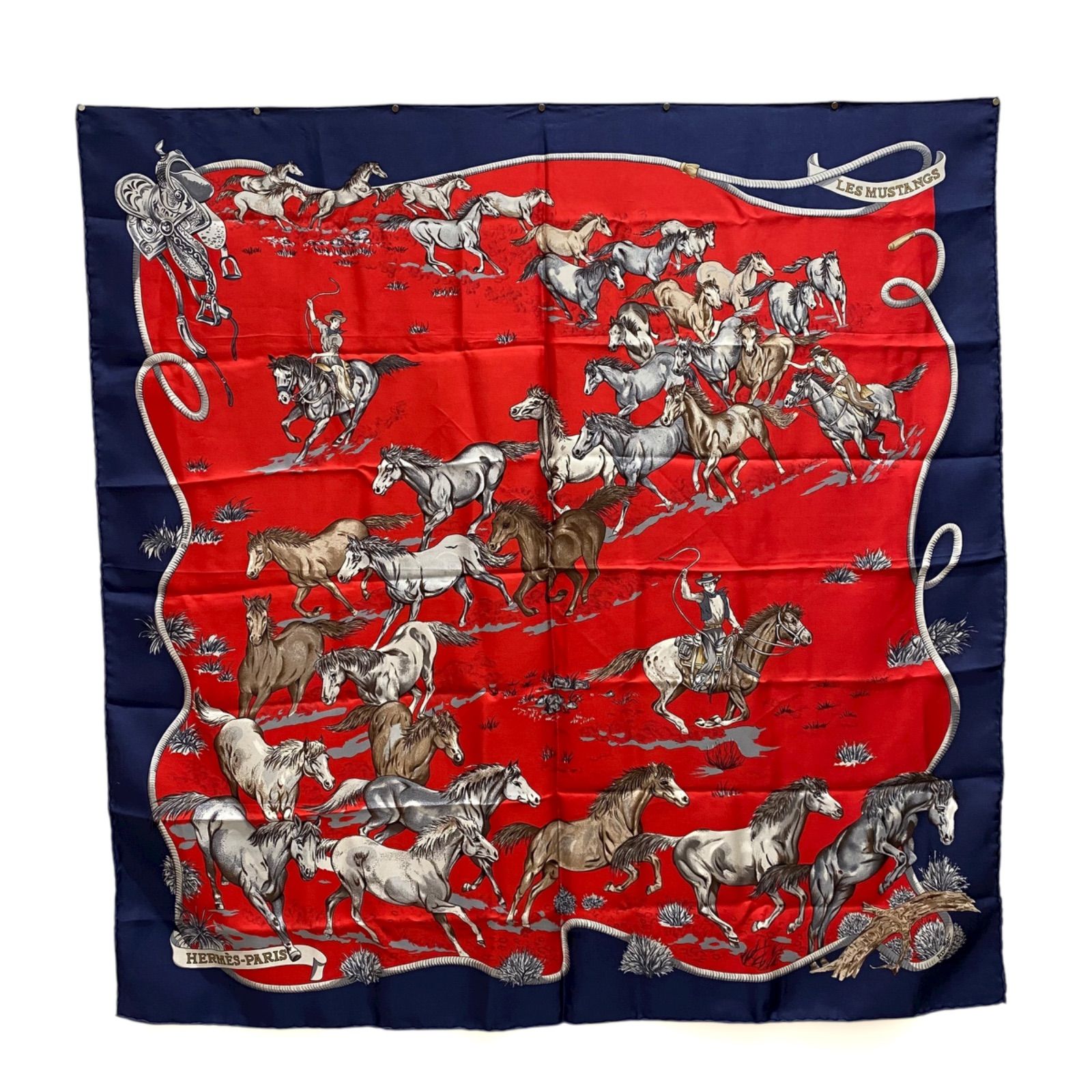 エルメス カレ90 LES MUSTANGS 野生馬 シルクスカーフ HERMES AC0080